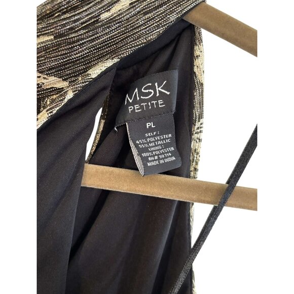 MSK Gold & Black Floral Pleated Metallic Maxi Wide Leg Pantsuit Romper Size - PL - Picture 7 of 7